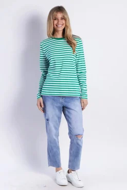 Fashion Express Brunswick Long Sleeve Top | Green Stripes