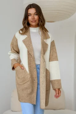 Fashion Express Dakota Colour Block Coatigan | Mocha/Winter White