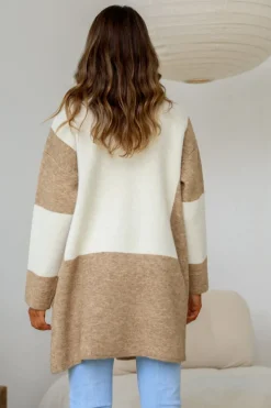 Fashion Express Dakota Colour Block Coatigan | Mocha/Winter White