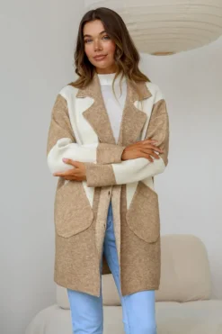 Fashion Express Dakota Colour Block Coatigan | Mocha/Winter White