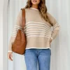 Fashion Express Dana Half Stripe Knit | Camel/White