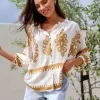 Fashion Express Filagree Malta Top | White/Camel