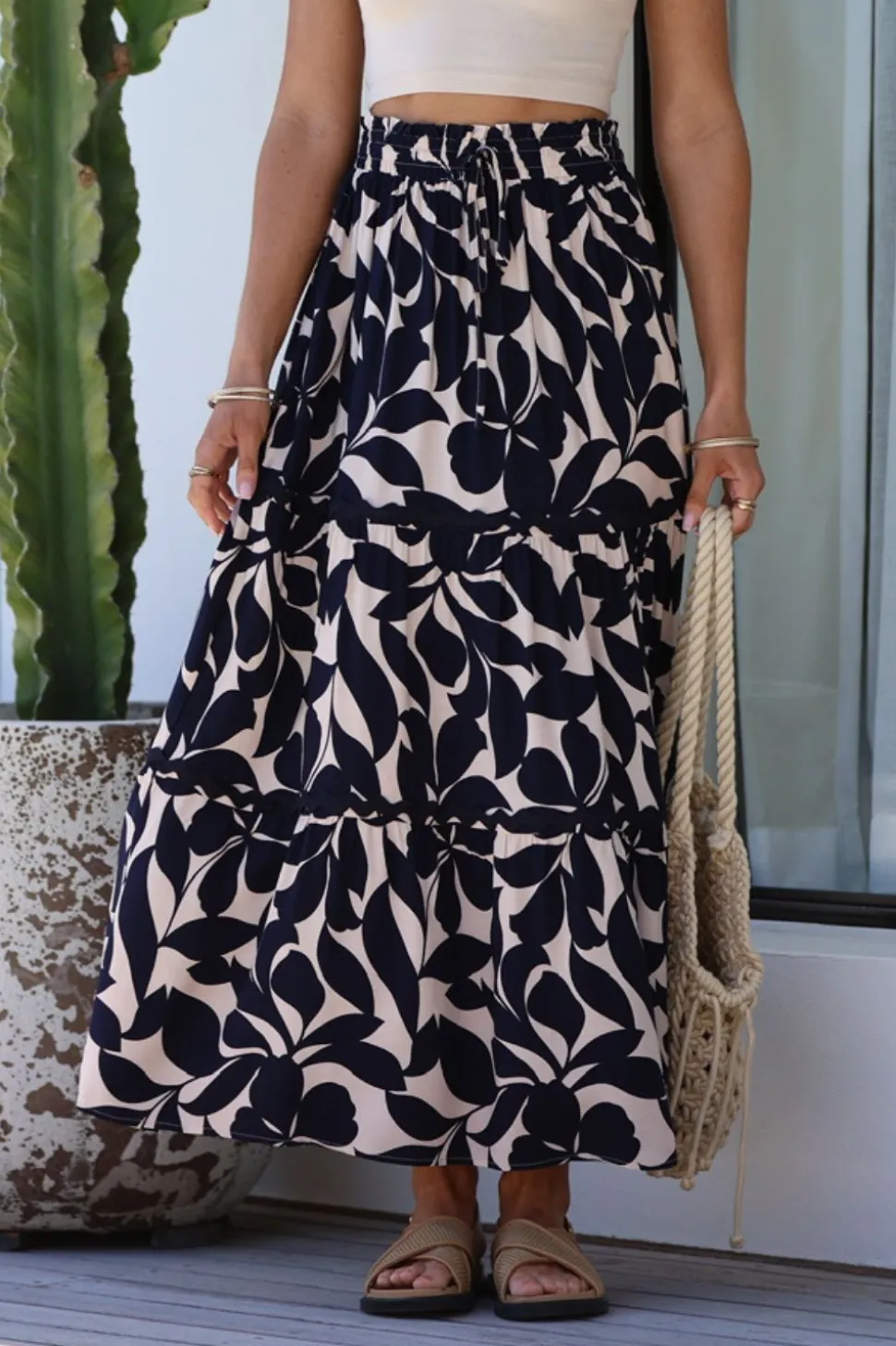 Fashion Express Hollywood Maxi Skirt | Indigo Vintage Leaf