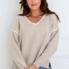 Fashion Express Janine Contrast Stitch Knit | Latte