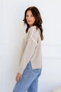 Fashion Express Janine Contrast Stitch Knit | Latte
