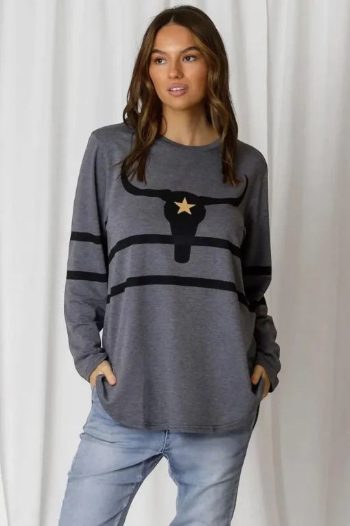 Fashion Express Jaydon Steer Long Sleeve Top | Slate