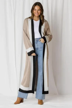 Fashion Express Kendall Tri-Coloured Cardi | Taupe/Black