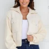 Fashion Express Lily Sherpa Bomber Jacket | Winter White