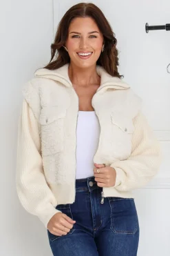Fashion Express Lily Sherpa Bomber Jacket | Winter White