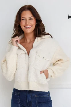 Fashion Express Lily Sherpa Bomber Jacket | Winter White
