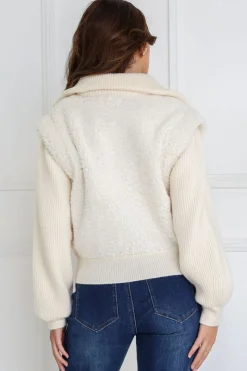 Fashion Express Lily Sherpa Bomber Jacket | Winter White