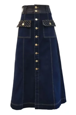 Fashion Express Midi Button Detail Denim Skirt | Dark Indigo