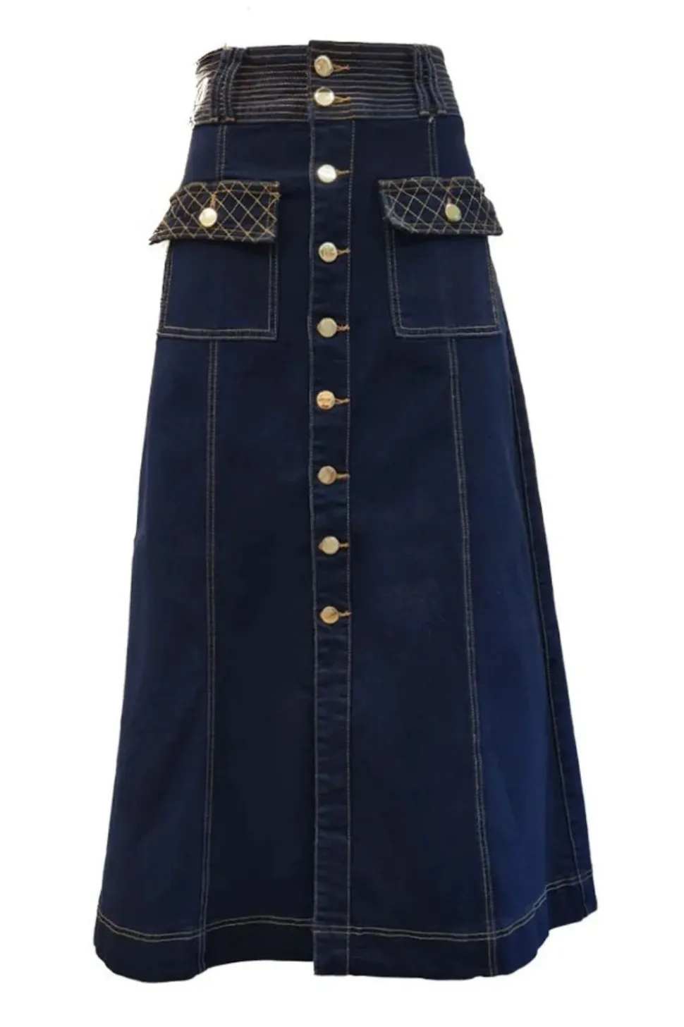 Fashion Express Midi Button Detail Denim Skirt | Dark Indigo