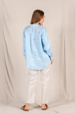 Fashion Express Millie Linen Shirt | Ice Blue