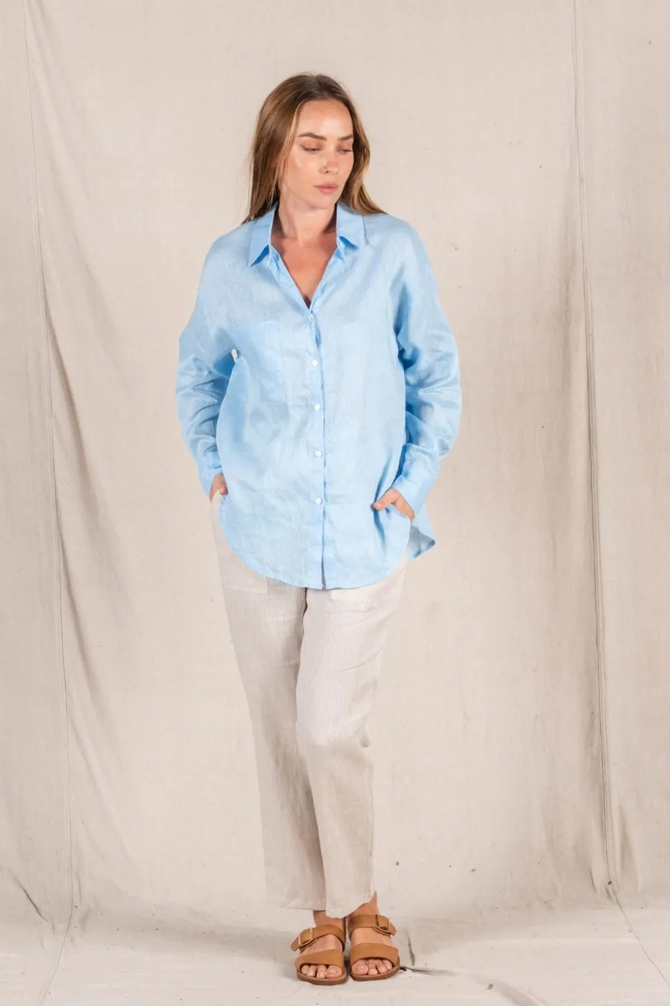 Fashion Express Millie Linen Shirt | Ice Blue