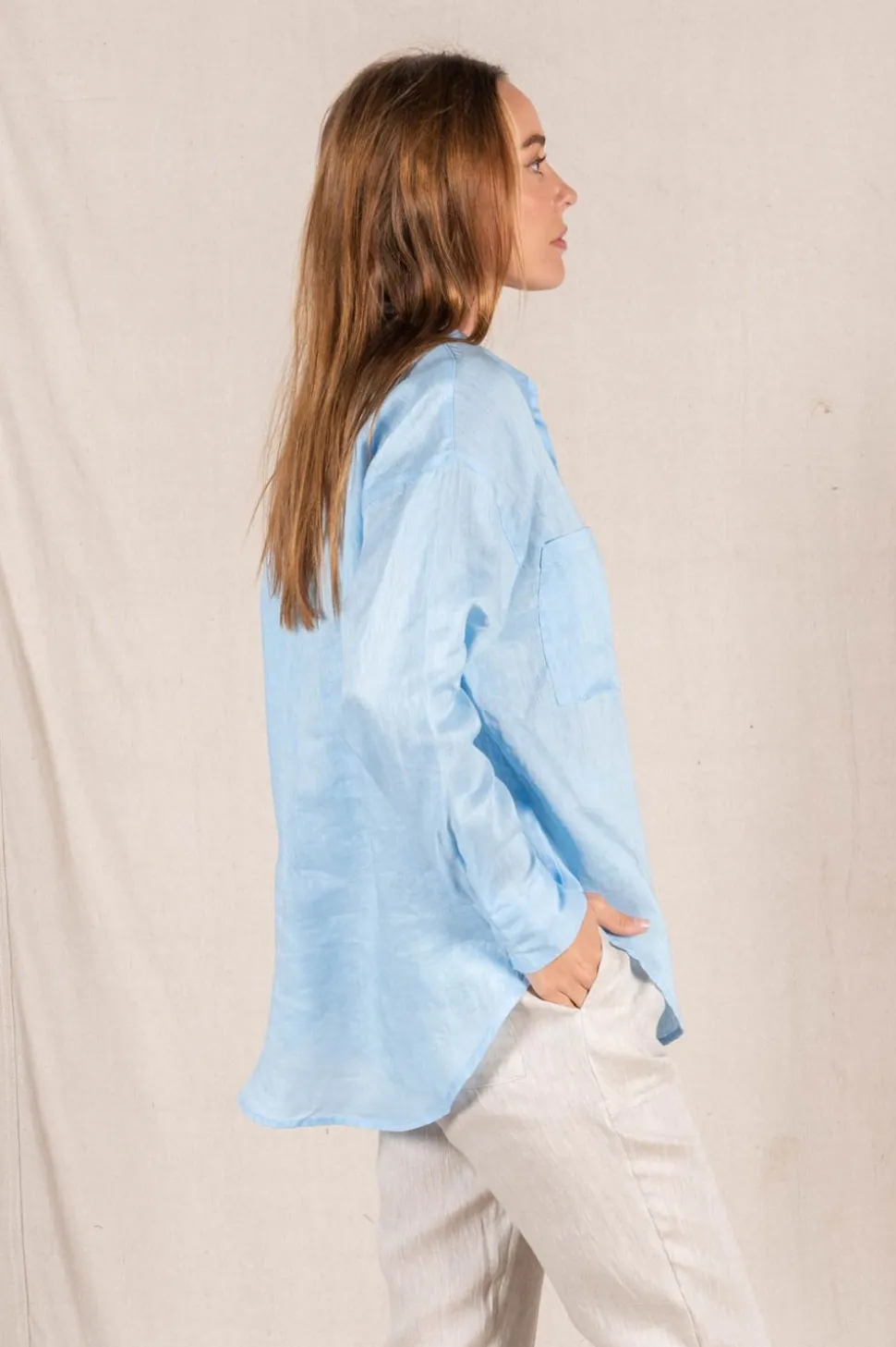 Fashion Express Millie Linen Shirt | Ice Blue