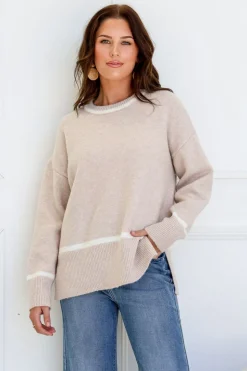 Fashion Express Slouch Contrast Knit | Latte