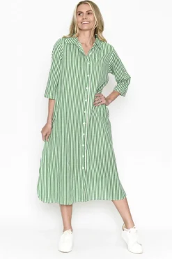 Fashion Express Sofia Shirt Dress | Green Stripe