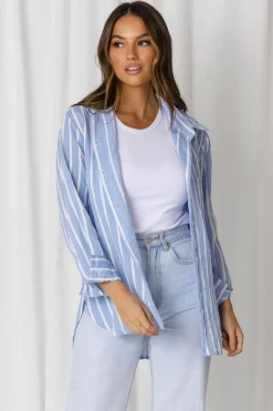 Fashion Express Solace Stripe Relaxed Shirt | Sky/White