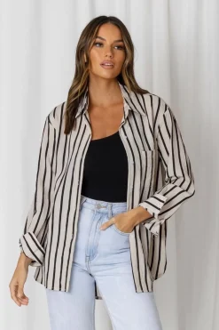 Fashion Express Solace Stripe Relaxed Shirt | Taupe/Black