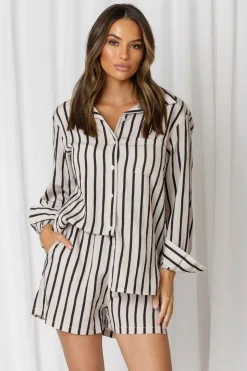 Fashion Express Solace Stripe Relaxed Shirt | Taupe/Black