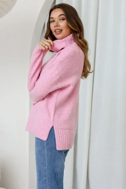 Fashion Express St Moritz Roll Neck Knit | Pink