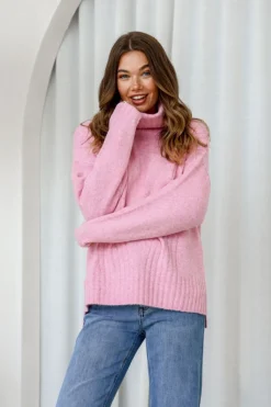 Fashion Express St Moritz Roll Neck Knit | Pink