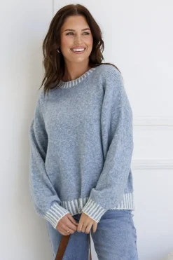 Fashion Express Tilly Blanket Stitch Crew | Blue