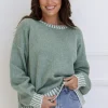 Fashion Express Tilly Blanket Stitch Crew | Sage