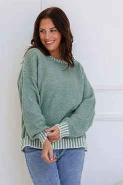Fashion Express Tilly Blanket Stitch Crew | Sage