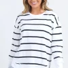 Foxwood Farrah Stripe Long Sleeve Top | White/Navy Stripe