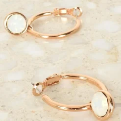 Glass Drop Hoop Earrings | Opal / Gold