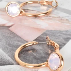 Glass Drop Hoop Earrings | Pink / Gold