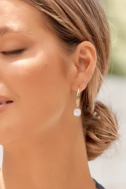 Glass Drop Hoop Earrings | Pink / Gold