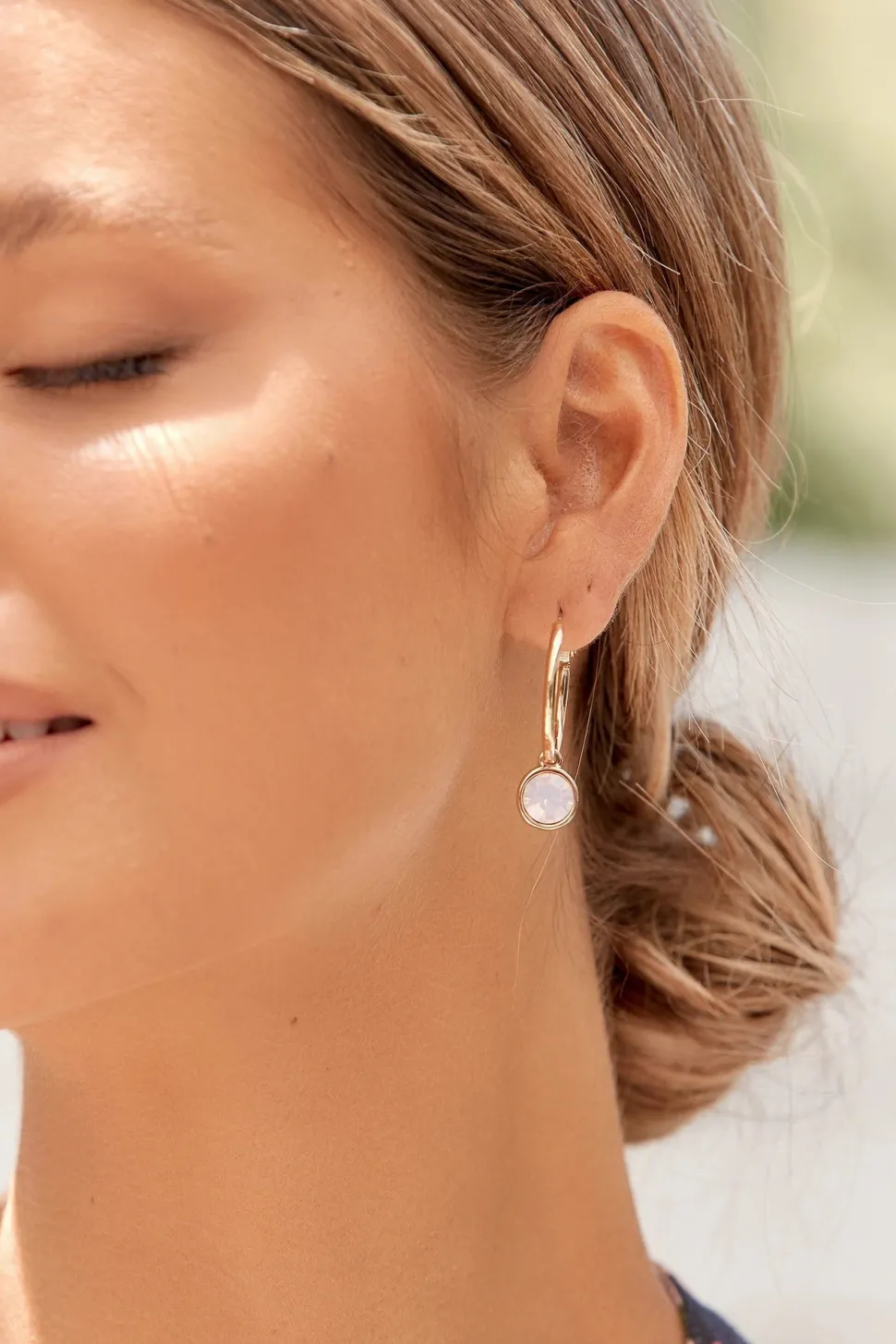 Glass Drop Hoop Earrings | Pink / Gold