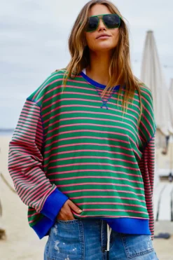 Hammill & Co Retro Stripe Sweat | Green/Pink