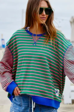 Hammill & Co Retro Stripe Sweat | Green/Pink