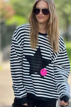 Hammill & Co Star Stripe Waffle Top | Black/White