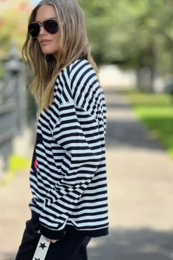 Hammill & Co Star Stripe Waffle Top | Black/White