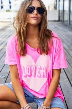 Hammill & Co Vintage Wash Lover Heart Tee | Hot Pink