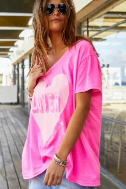 Hammill & Co Vintage Wash Lover Heart Tee | Hot Pink