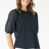 Maglia Victoria Embroidered Sleeve Top | Black