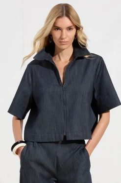 Mela Purdie Short Sleeve Zip Bomber | Deep Indigo