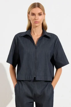 Mela Purdie Short Sleeve Zip Bomber | Deep Indigo
