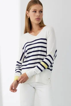 Mia Fratino Palma Stripe Vee | Chalk/Navy/Granita