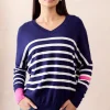 Mia Fratino Palma Stripe Vee | Navy/Chalk/Hot Pink