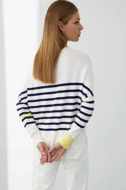 Mia Fratino Palma Stripe Vee | Chalk/Navy/Granita