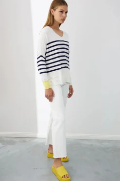 Mia Fratino Palma Stripe Vee | Chalk/Navy/Granita