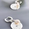 Mini Medallion Pearl Cluster Hoops | Silver/Cream