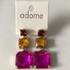 Modern Cocktail Jewel Drop Earrings | Pink